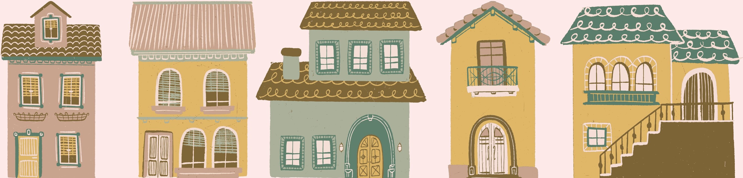 Ilustração de casas portuguesas coloridas
